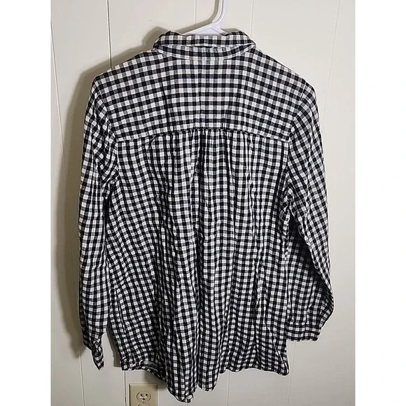 J. Jill Checkered Half Button Placket Long Sleeve Top w/ Pockets Sz L - Picture 4 of 7